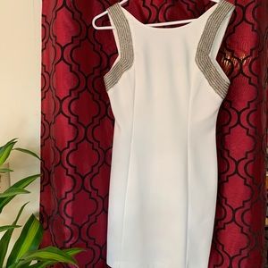 White beaded fitted mini dress